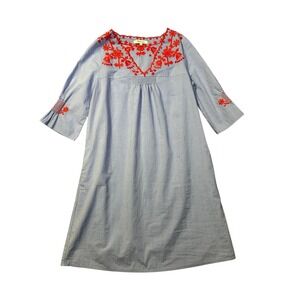 Madewell Women's Breeze Blue Red Embroidered Dress Size XXS Pockets